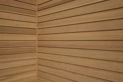 individuell konfigurierbare Außensauna, Nahaufnahme des Profiles, Minimalprofil 6,8 cm