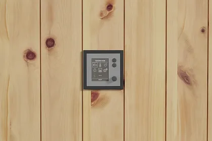 Nahaufnahme der Saunasteuerung EOS Emotec D in anthrazit/schwarz, Art of Spa